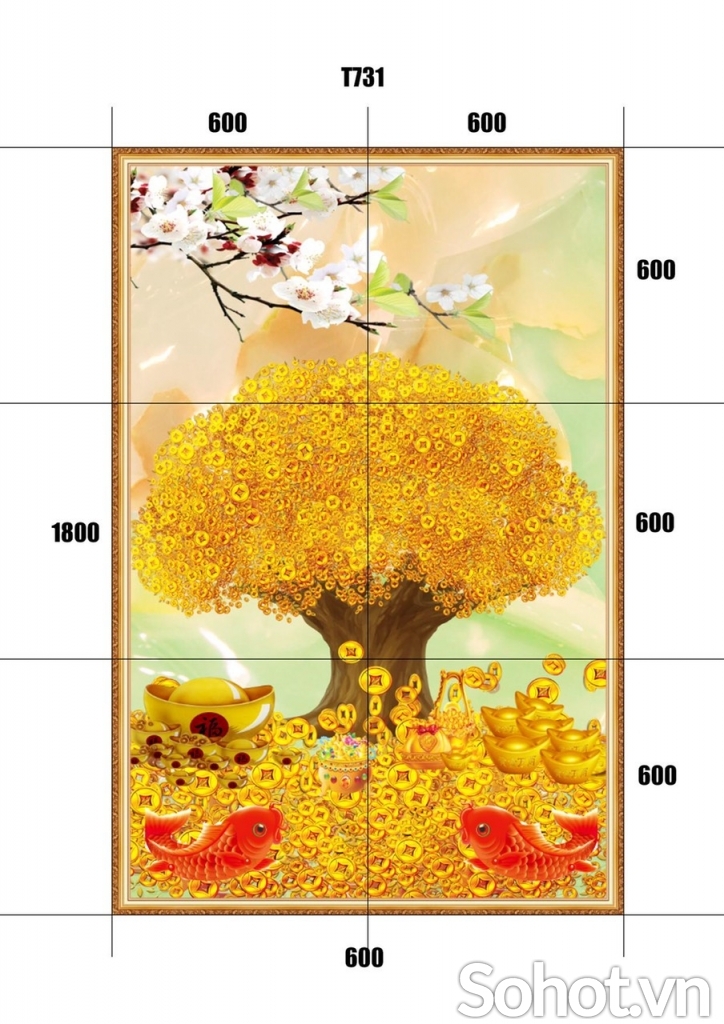 tranh gạch 3d phong thủy cây tiền vàng - HGF5