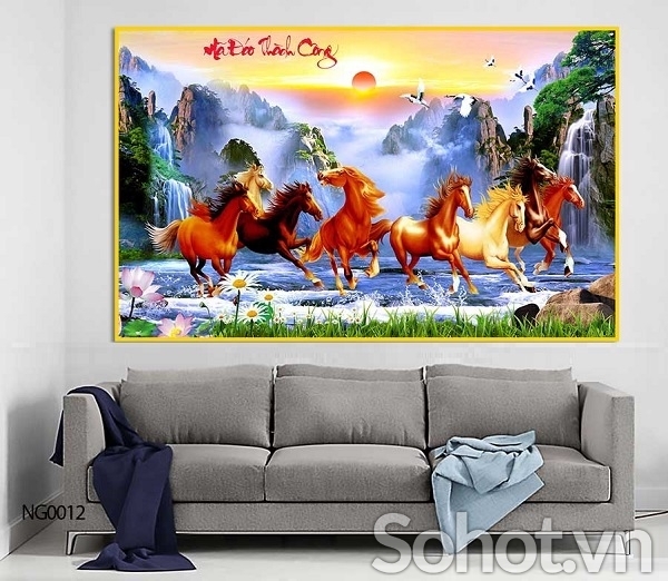 Gạch tranh dán tường họa tiết 8 chú ngựa