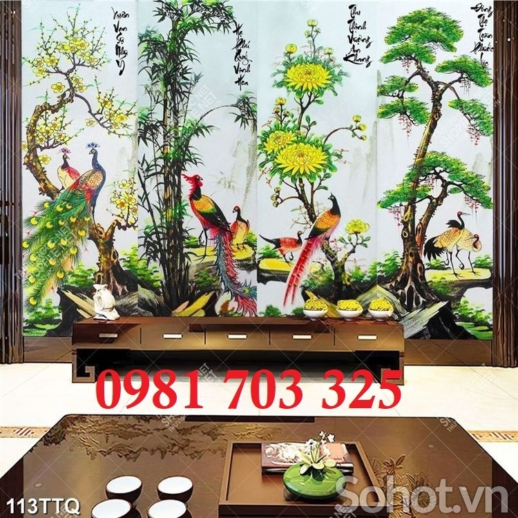 Tranh gạch 3D đẹp tứ quý