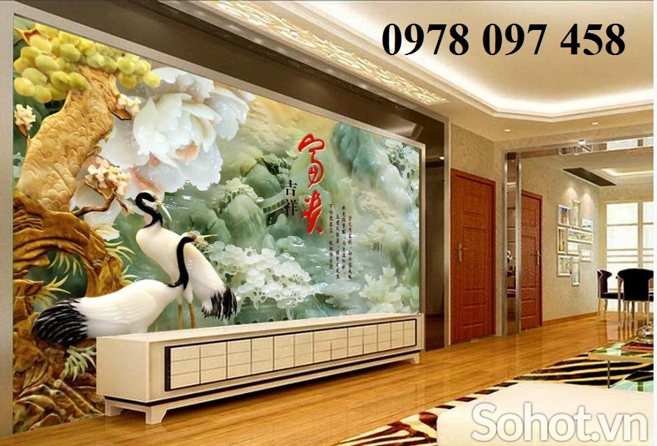 Tranh gạch 3D phong thủy tùng hạc