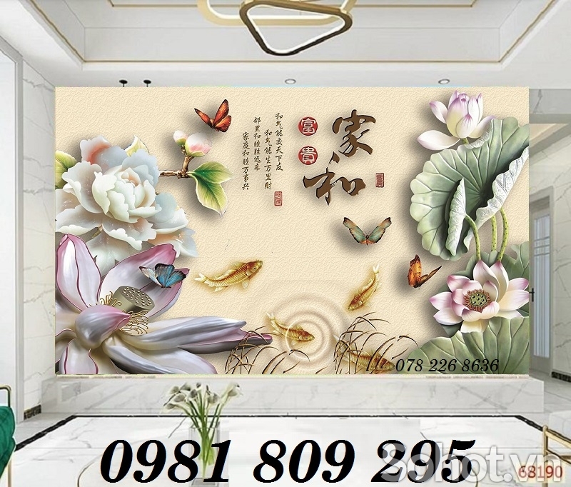 Tranh gạch men 3d hoa sen , tranh hoa ngọc