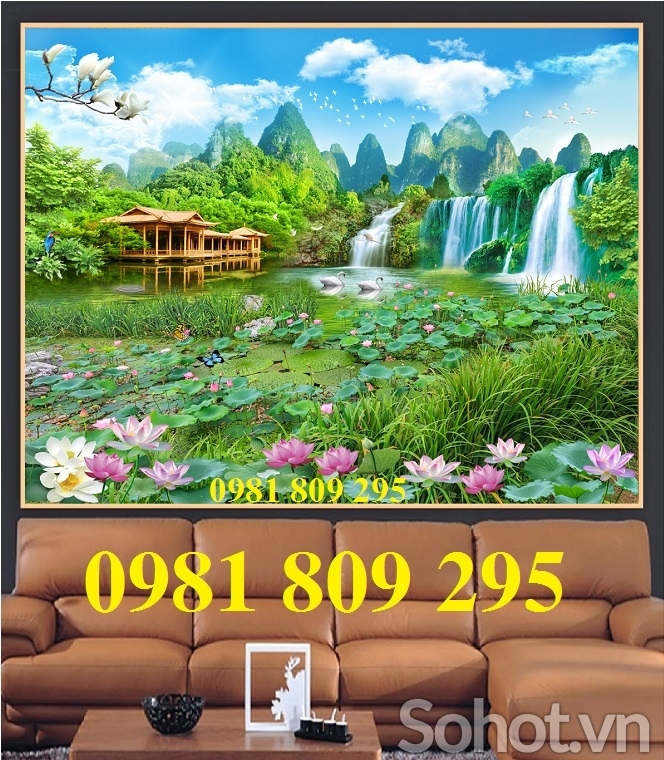 gạch tranh 3d phong cảnh con cò