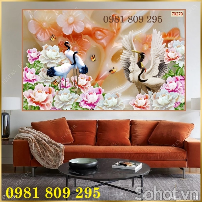 Tranh gạch, gạch ốp tường chim hạc nghênh khách HN3939