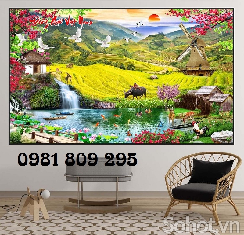 Tranh trang trí , gạch tranh 3d ruộng bậc thang