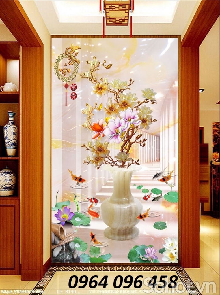 Tranh gạch 3d bình hoa sứ ngọc - 65Xg
