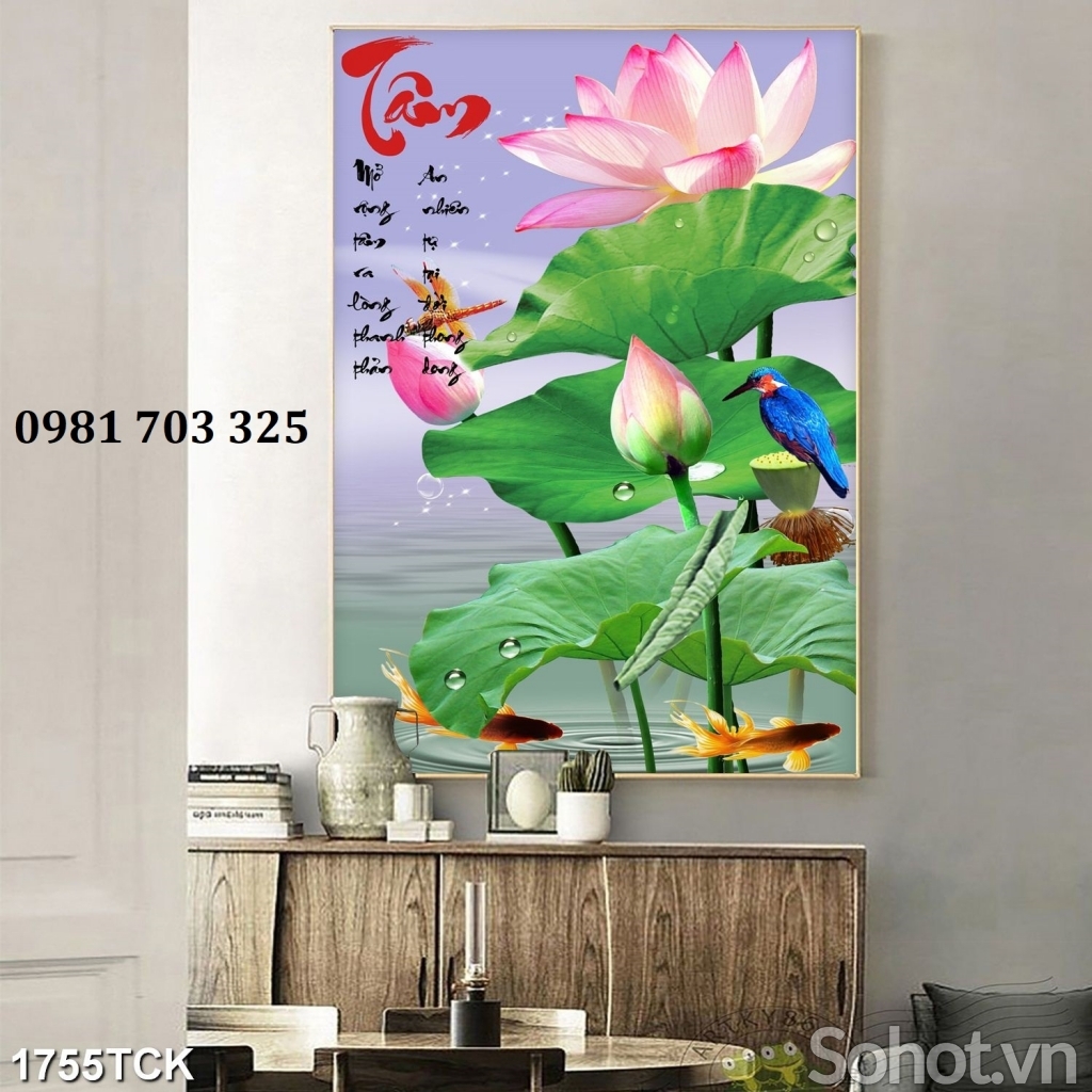 Tranh gạch hoa sen đẹp 3D