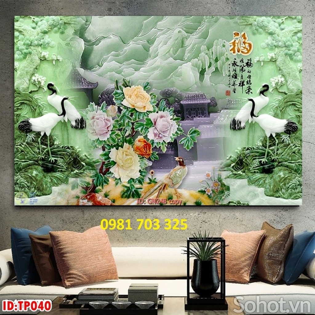 Tranh gạch tùng hạc cao cấp 3D
