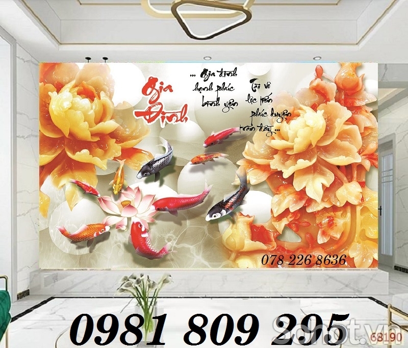 Gạch tranh 3d ốp tường hoa mẫu đơn HO8365