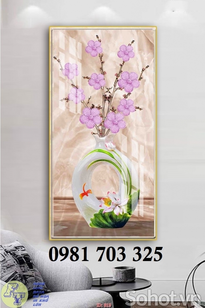Tranh gạch bình hoa khổ đứng đẹp