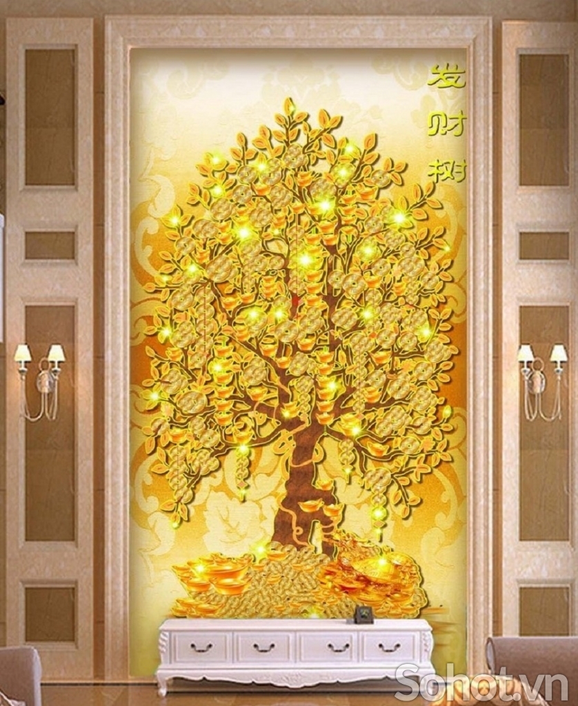 Tranh gạch cây kim tiền 3d - DXC55
