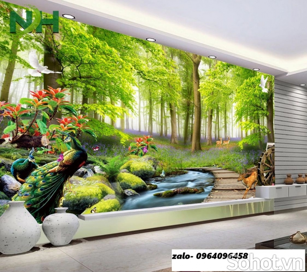 Tranh gạch 3d phong cảnh vườn hoa thiên