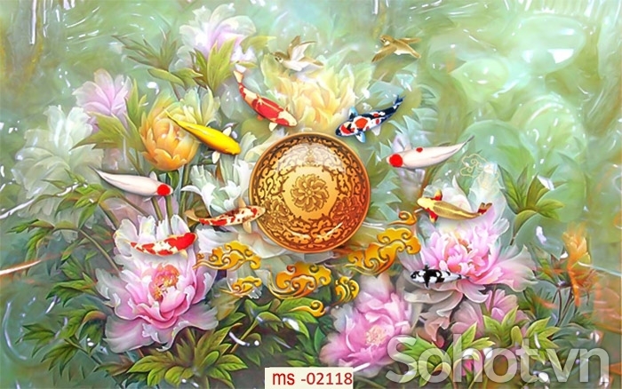 Tranh gạch men cửu ngư quần hội