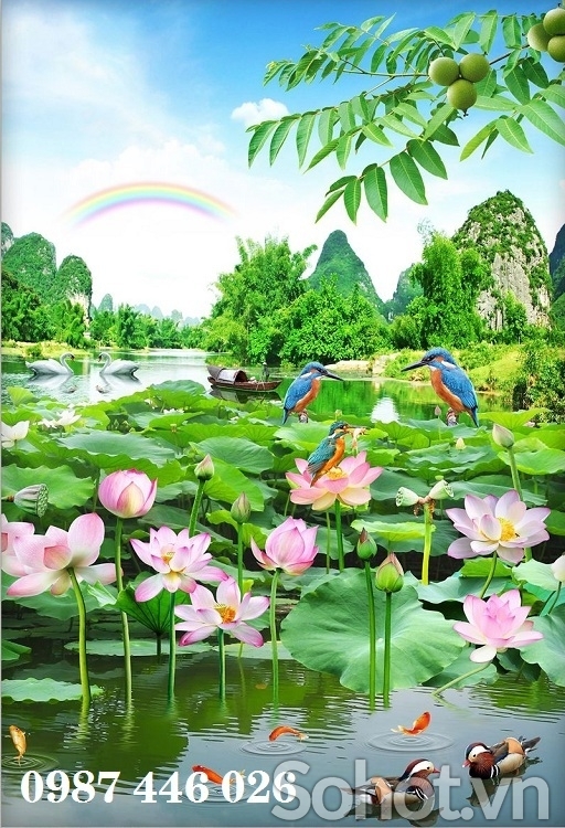 Gạch tranh hoa sen 3d ốp tường HP9282