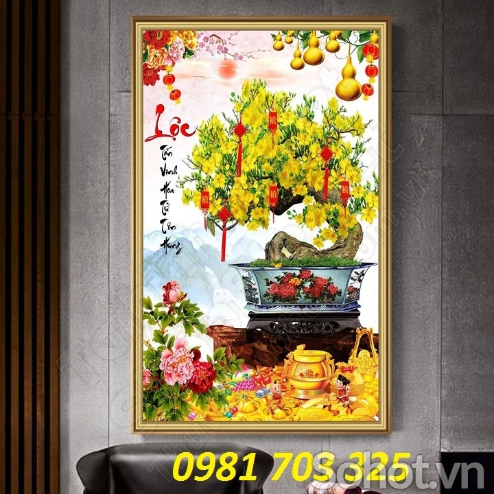 Tranh gạch 3D phòng khách- gạch tranh hoa mai