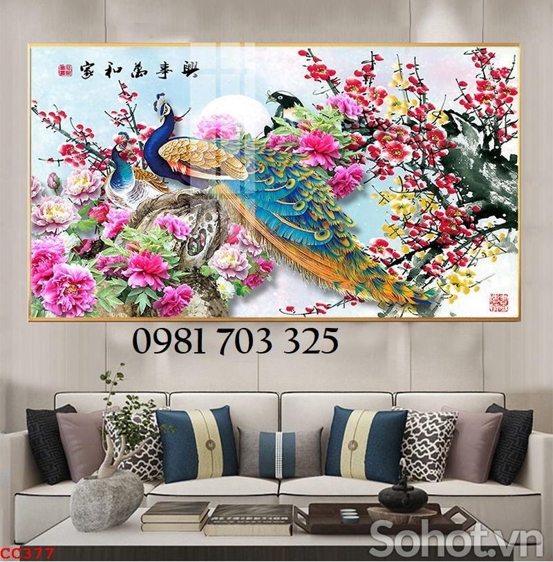 Tranh gạch men chim công phong thủy