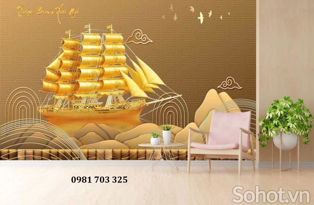 Gạch tranh thuyền vàng 3D