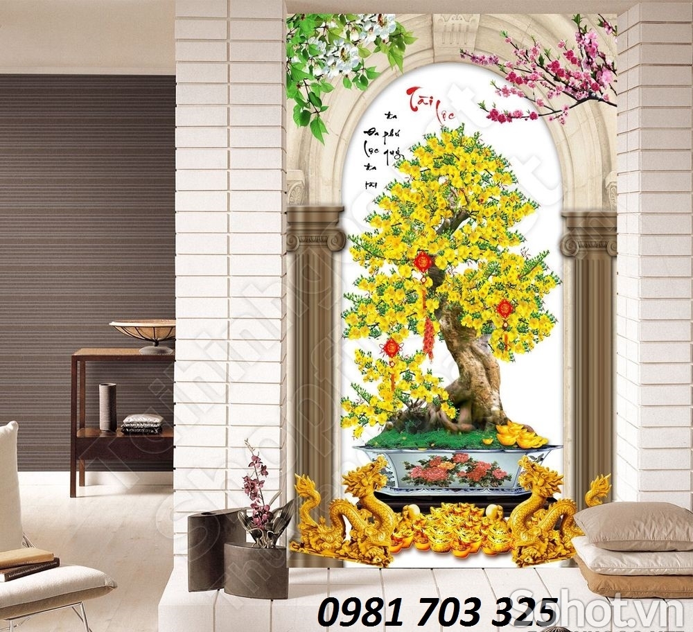tranh hoa mai vàng- gạch tranh trang trí