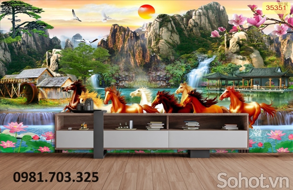 Tranh gạch đẹp ngựa 3D