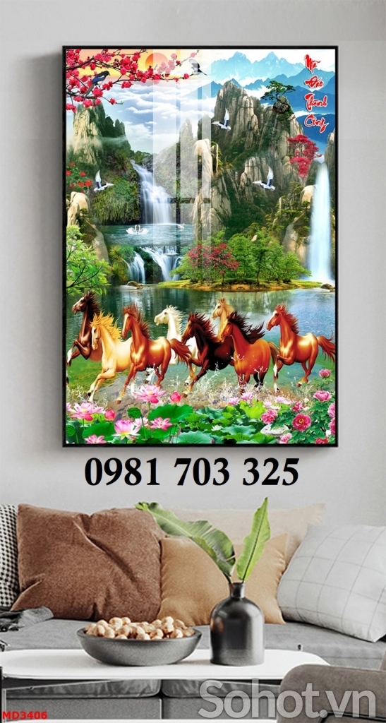 Tranh gạch phong thủy bát mã khổ đứng