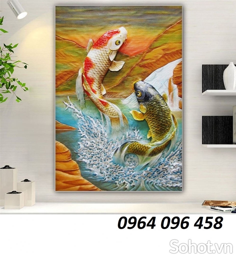 Tranh gạch 3d cá chép phong thủy - 7555XM