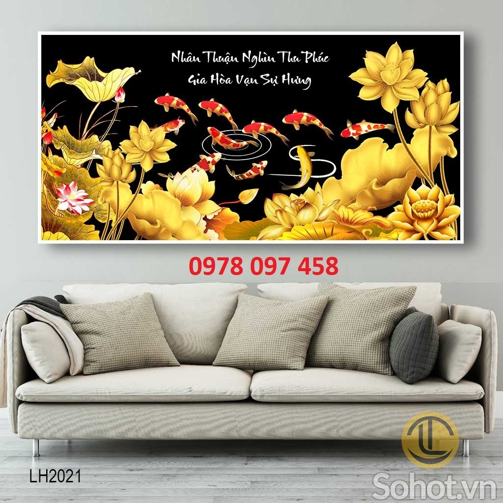 Tranh dán tường phòng khách - tranh thư pháp