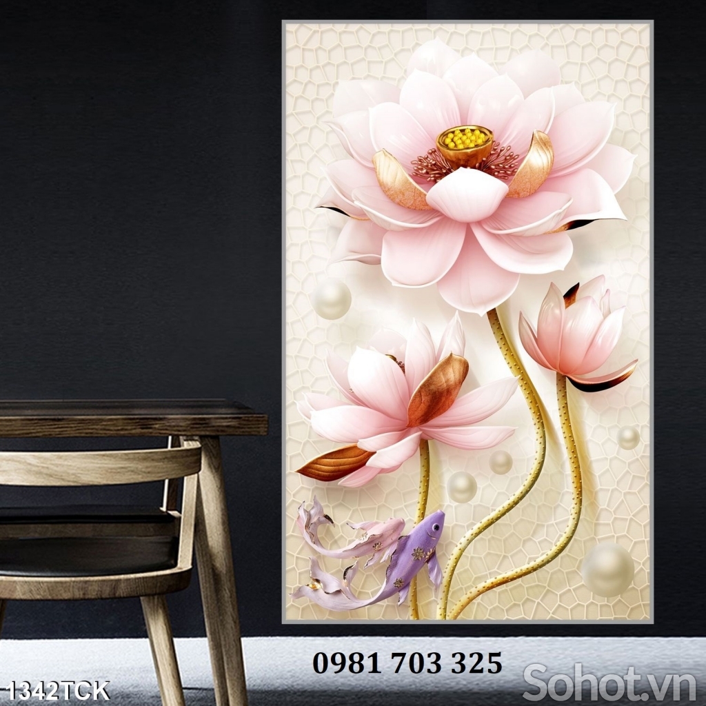 Tranh gạch đẹp 3D hoa sen
