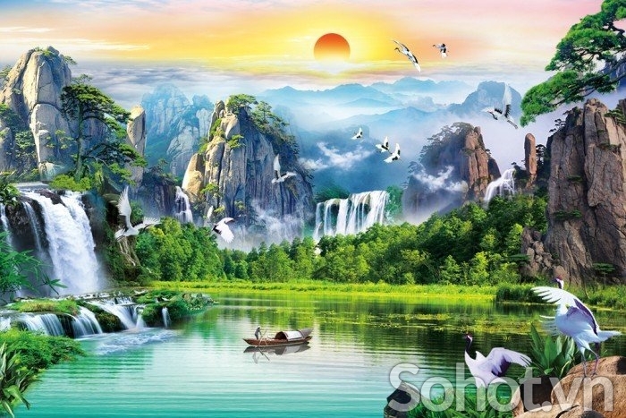 Tranh phong thủy phòng khách tranh gạch 3d