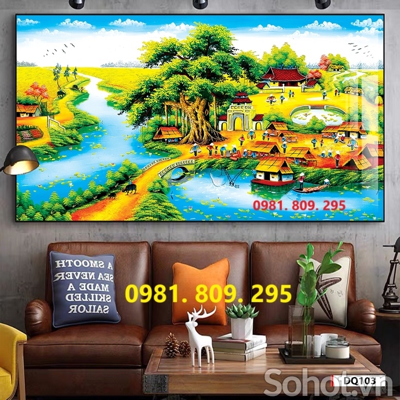 Gạch tranh ốp tường làng quê