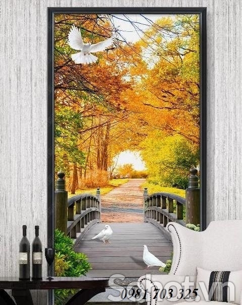 Gạch tranh 3D mùa thu trang trí