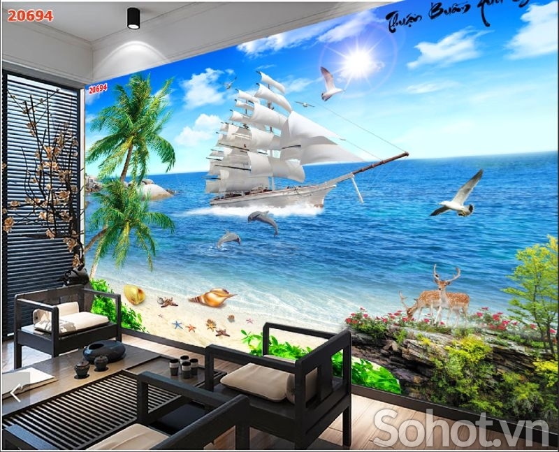 tranh gạch 3d bờ biển cây dừa - KBC4