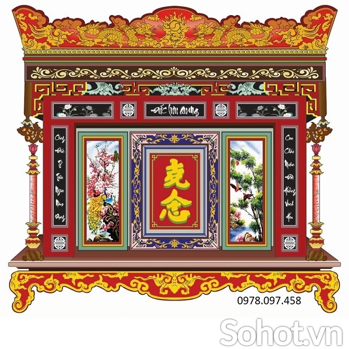 Phòng thờ - tranh gạch câu đối