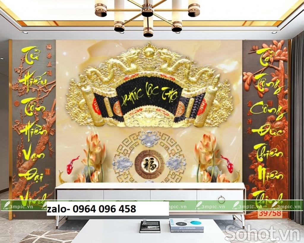 Tranh gạch 3d ốp tường phòng thờ - 3DCVV