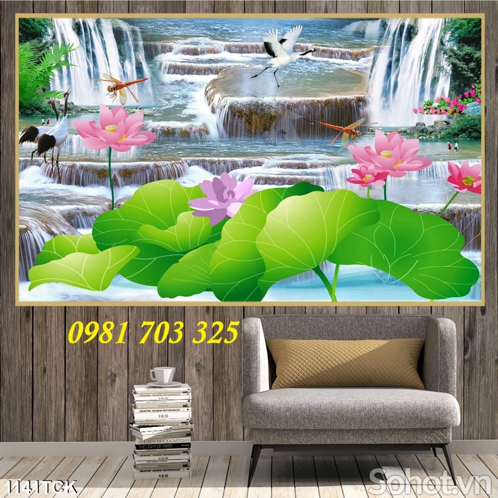tranh 3D hoa sen- tranh gạch men trang trí