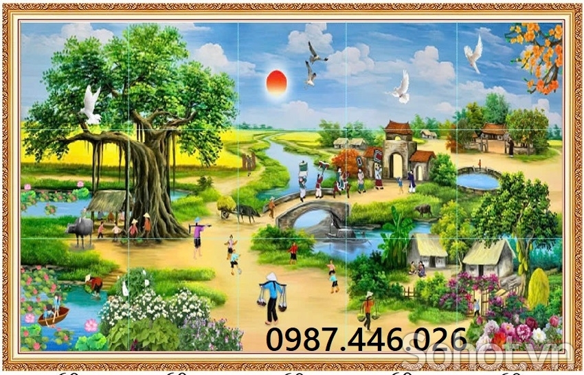 Tranh gạch men phong cảnh làng quê việt nam