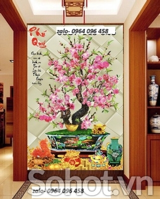 Gạch tranh 3d ốp tường hoa đào - 976CP