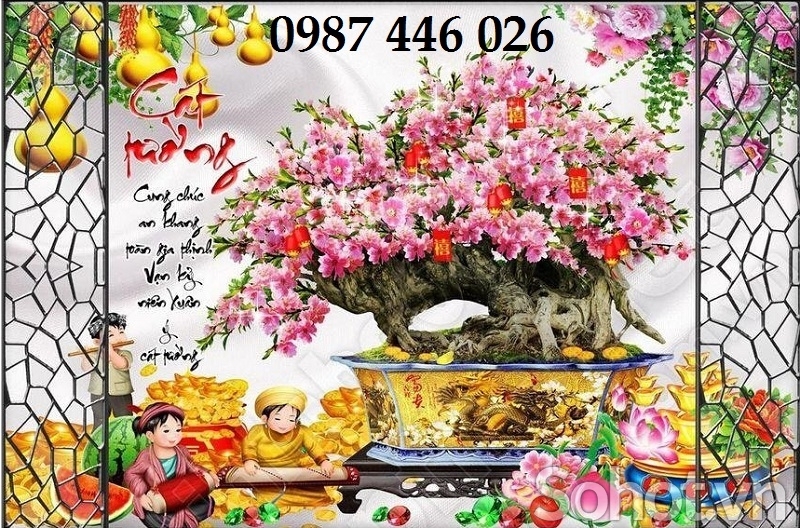 Tranh gạch hoa đào 3d HP7272