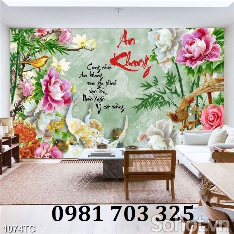 Tranh chim công phong thủy, gạch tranh 3D đẹp