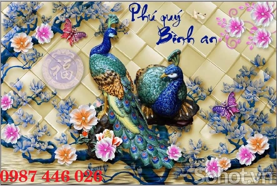 Gạch ốp tường tranh chim công HP98283