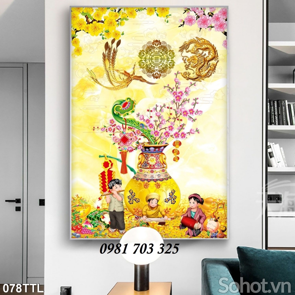 tranh gạch men 3D bình hoa