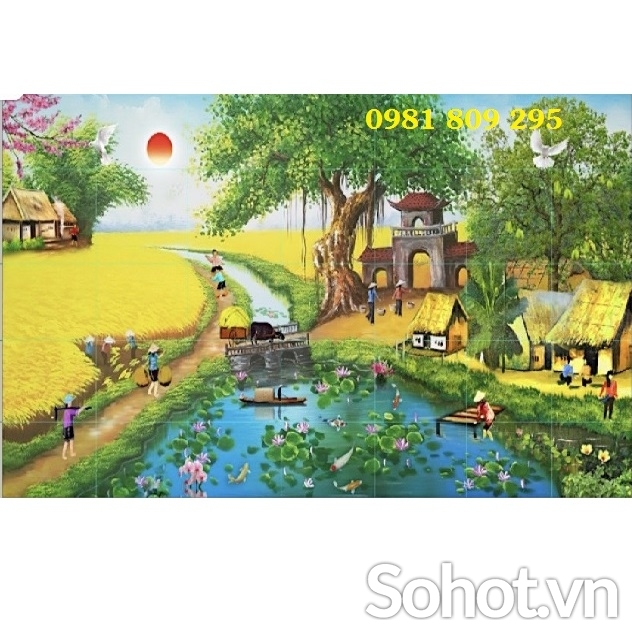 Gạch tranh làng quê dưới bóng cây cổ thụ jp654