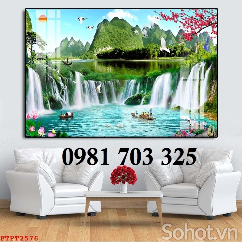 Gạch tranh phong cảnh thác nước hữu tình