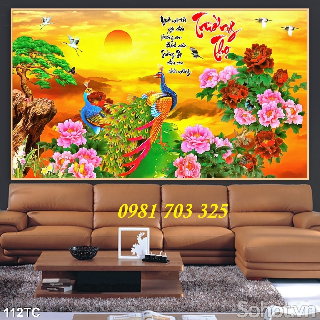 tranh phong thủy chim công, gạch 3D trang trí tường