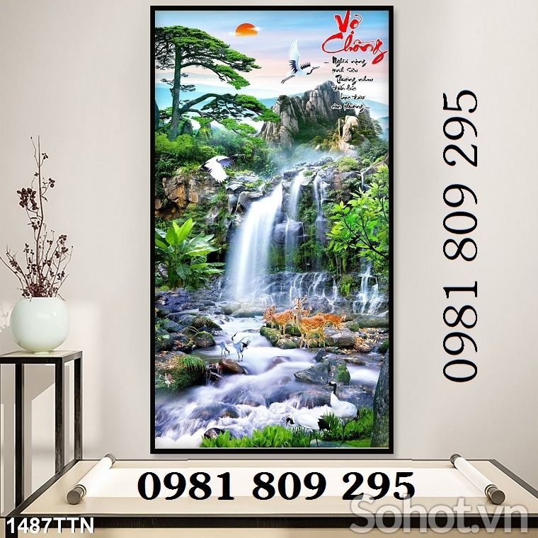 Tranh gạch khổ dọc 3d thác nước