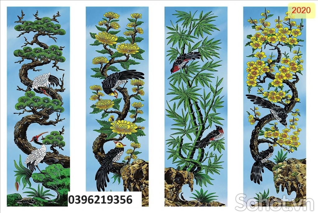 Tranh gạch 3d tứ quý trang trí