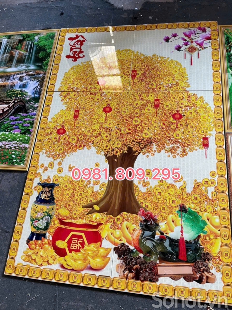 Tranh gạch kim tiền khổ dọc 3d