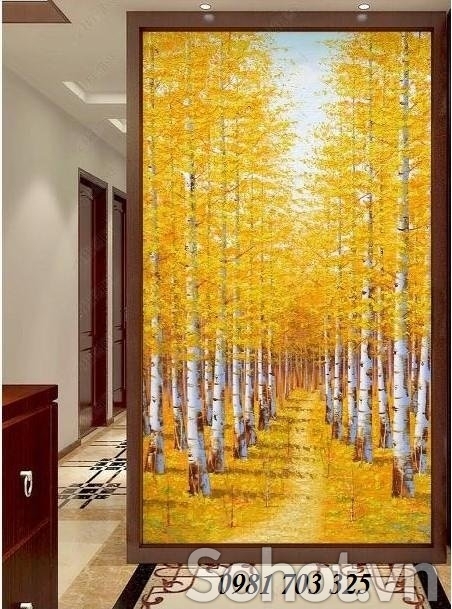 Tranh phong cảnh mùa thu lá vàng, gạch tranh 3D