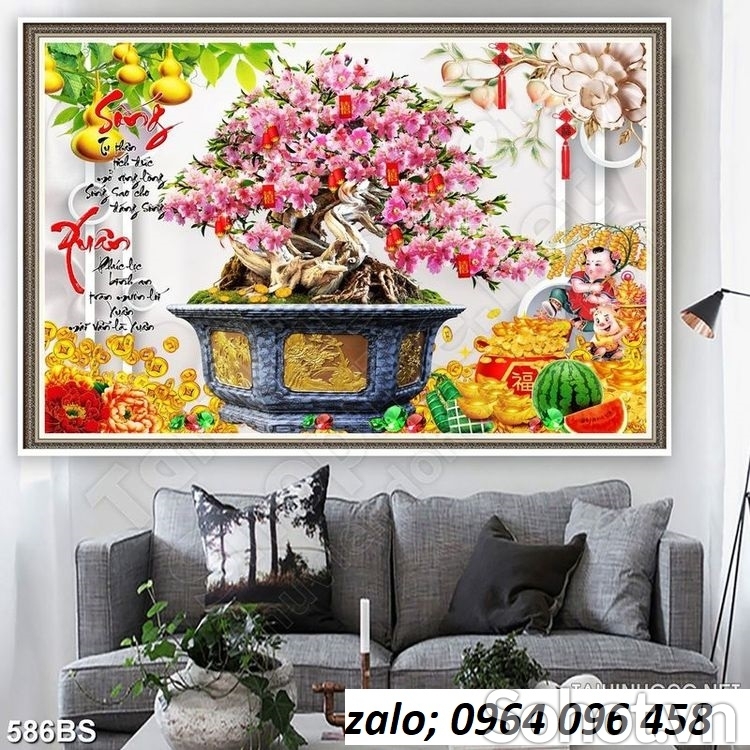 Tranh 3d hoa đào - tranh gạch 3d hoa đào - GFFF4