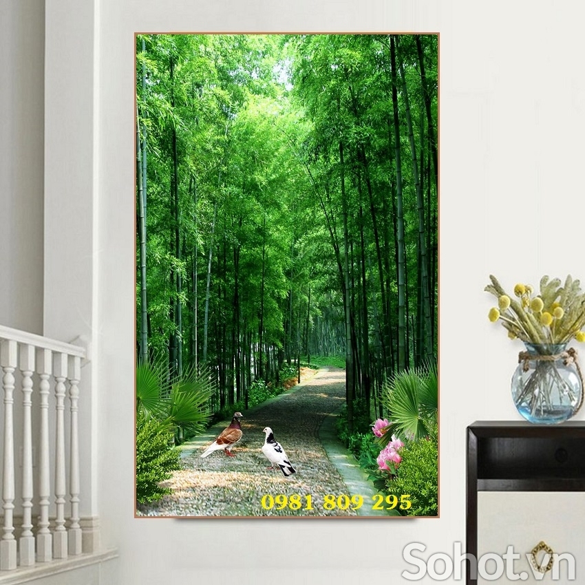 Gạch tranh rừng tre, tranh tre xanh, tranh phong cảnh HP85