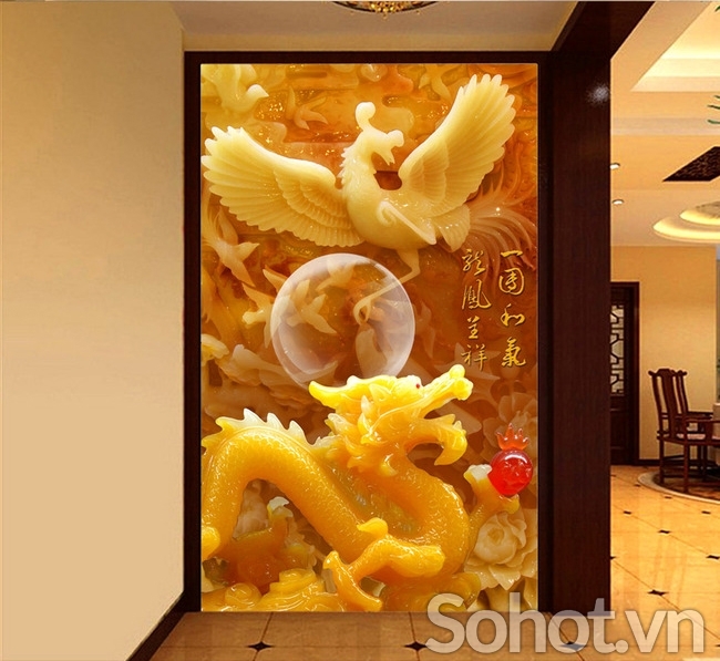 tranh phong thủy rồng phụng - gạch tranh 3d