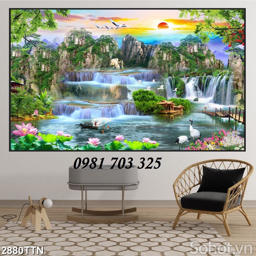 gạch tranh 3D phong cảnh sơn thủy hữu tình